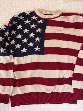 Vintage 90s Structure Sweater XL American Flag Knit Cotton Men’s/Unisex Stripe